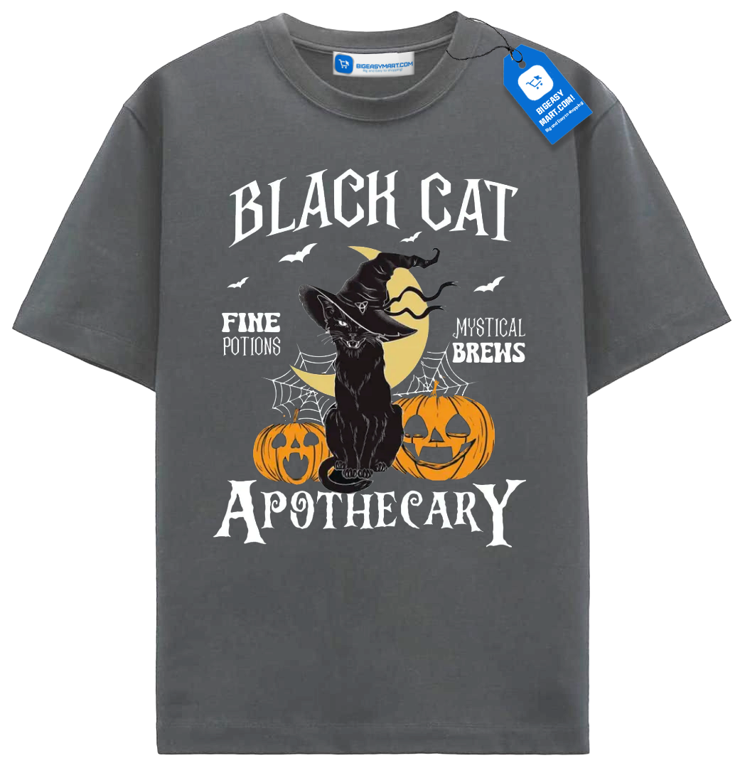 Black Cat Apothecary T Shirt, Vintage Halloween Witchy Cat Tee Black Cat Apothecary T Shirt, Vintage Halloween Witchy Cat Tee - Image 2