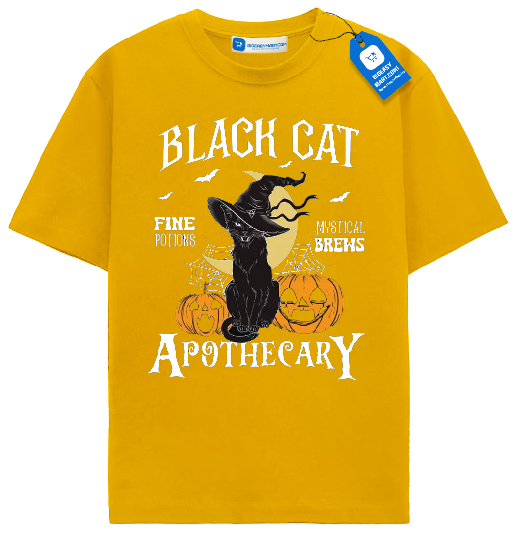 Black Cat Apothecary T Shirt, Vintage Halloween Witchy Cat Tee Black Cat Apothecary T Shirt, Vintage Halloween Witchy Cat Tee - Image 3