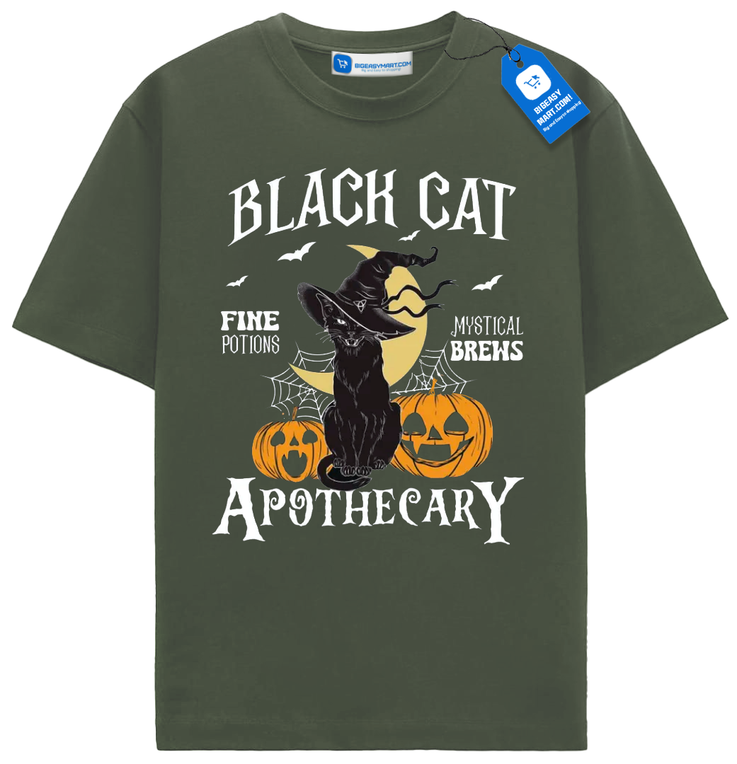 Black Cat Apothecary T Shirt, Vintage Halloween Witchy Cat Tee Black Cat Apothecary T Shirt, Vintage Halloween Witchy Cat Tee - Image 5