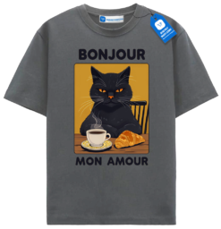 Bonjour Mon Amour T Shirt, Cute Cat Lover Tee
