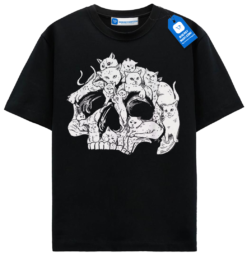Cat Skull Collage T Shirt, Halloween Cat Lover Tee