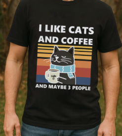 Cats Coffee And Maybe 3 People, Retro Cat T Shirt