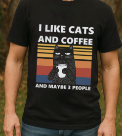 I Like Cats And Coffee T Shirt, Retro Sunset Cat Shirt