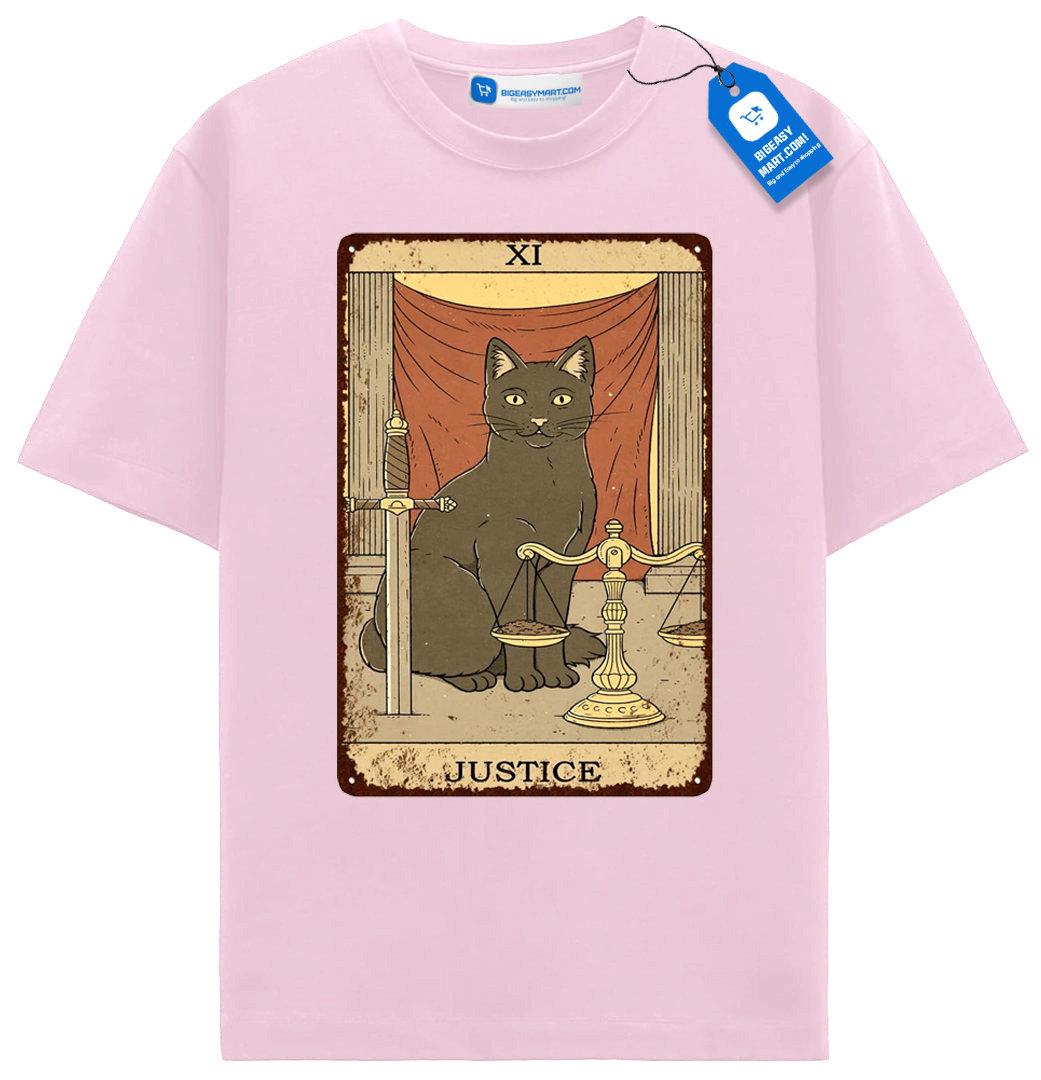 Justice Tarot Cat T Shirt, Vintage Black Cat Tarot Card Tee Justice Tarot Cat T Shirt, Vintage Black Cat Tarot Card Tee - Image 6