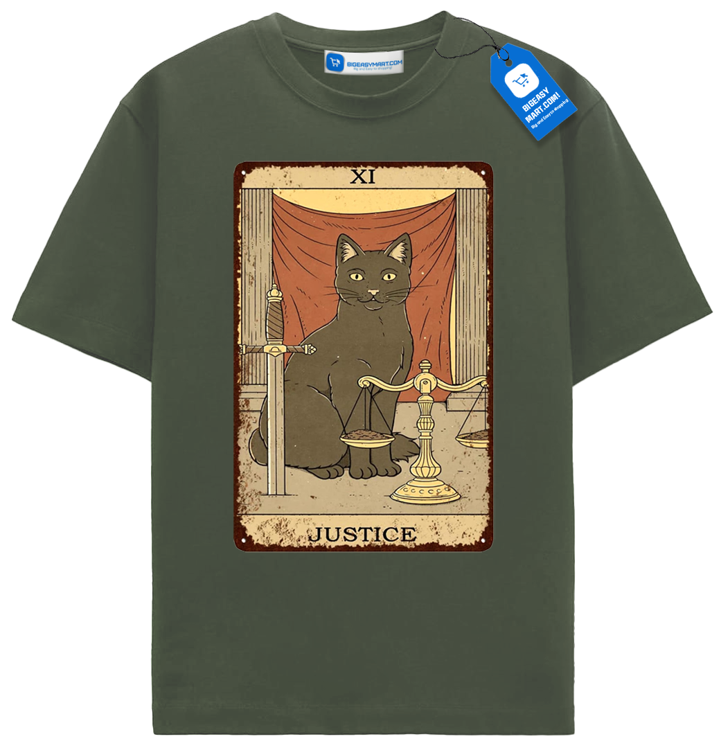 Justice Tarot Cat T Shirt, Vintage Black Cat Tarot Card Tee Justice Tarot Cat T Shirt, Vintage Black Cat Tarot Card Tee - Image 7