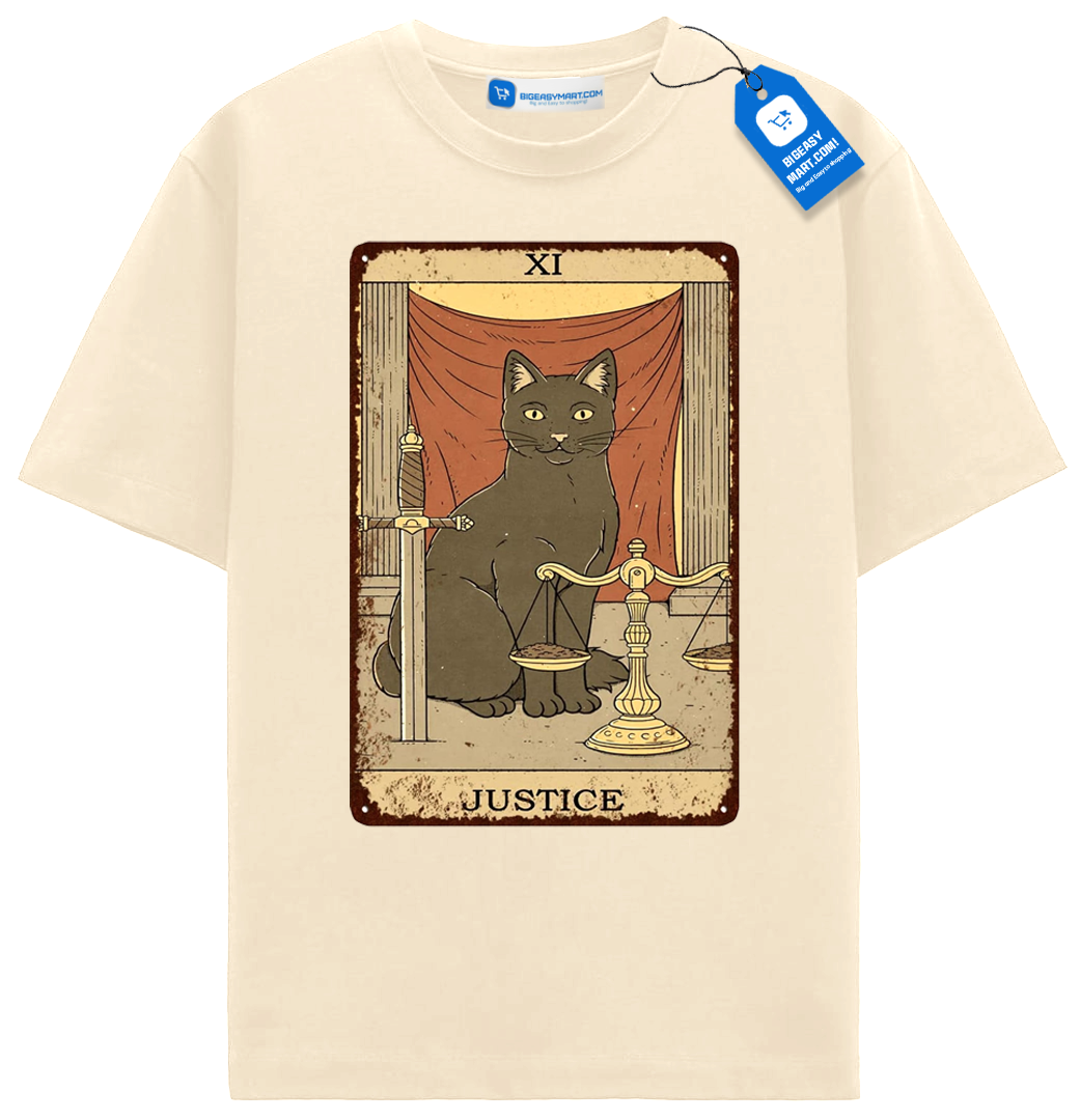 Justice Tarot Cat T Shirt, Vintage Black Cat Tarot Card Tee Justice Tarot Cat T Shirt, Vintage Black Cat Tarot Card Tee - Image 8