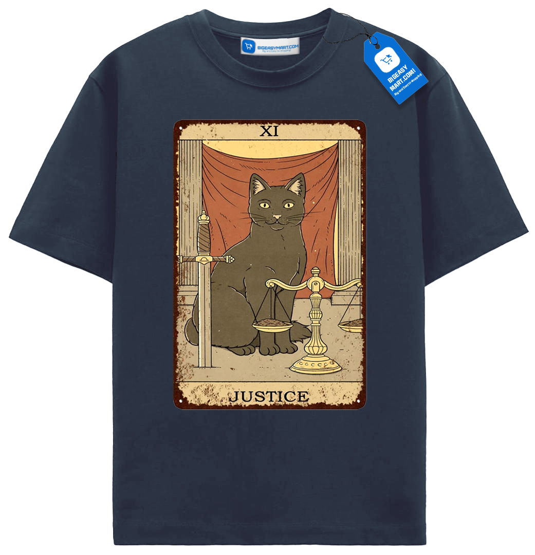 Justice Tarot Cat T Shirt, Vintage Black Cat Tarot Card Tee Justice Tarot Cat T Shirt, Vintage Black Cat Tarot Card Tee - Image 9