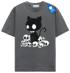 Kawaii Skull Cat T Shirt, Spooky Cute Black Cat Tee