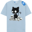 Kawaii Skull Cat T Shirt, Spooky Cute Black Cat Tee