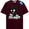 Kawaii Skull Cat T Shirt, Spooky Cute Black Cat Tee