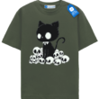Kawaii Skull Cat T Shirt, Spooky Cute Black Cat Tee