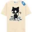 Kawaii Skull Cat T Shirt, Spooky Cute Black Cat Tee