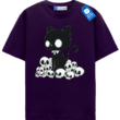 Kawaii Skull Cat T Shirt, Spooky Cute Black Cat Tee