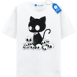 Kawaii Skull Cat T Shirt, Spooky Cute Black Cat Tee
