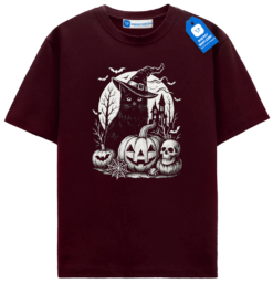 Midnight Witch Cat Halloween T Shirt