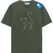 Minimal Line Cat Modern Outline T Shirt