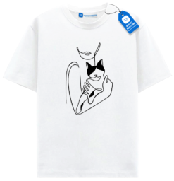 Minimalist Cat Cuddle T Shirt, Cat Lover Gift