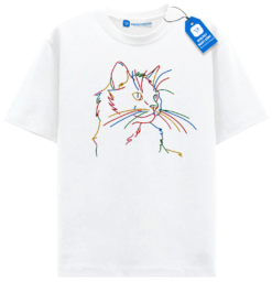 Neon Line Art Cat Minimalist Graphic T Shirt