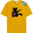 Red Guitar Cat T Shirt, Cute Rock Music Black Cat Tee Red Guitar Cat T Shirt, Cute Rock Music Black Cat Tee