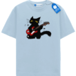 Red Guitar Cat T Shirt, Cute Rock Music Black Cat Tee Red Guitar Cat T Shirt, Cute Rock Music Black Cat Tee