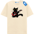 Red Guitar Cat T Shirt, Cute Rock Music Black Cat Tee Red Guitar Cat T Shirt, Cute Rock Music Black Cat Tee