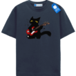 Red Guitar Cat T Shirt, Cute Rock Music Black Cat Tee Red Guitar Cat T Shirt, Cute Rock Music Black Cat Tee