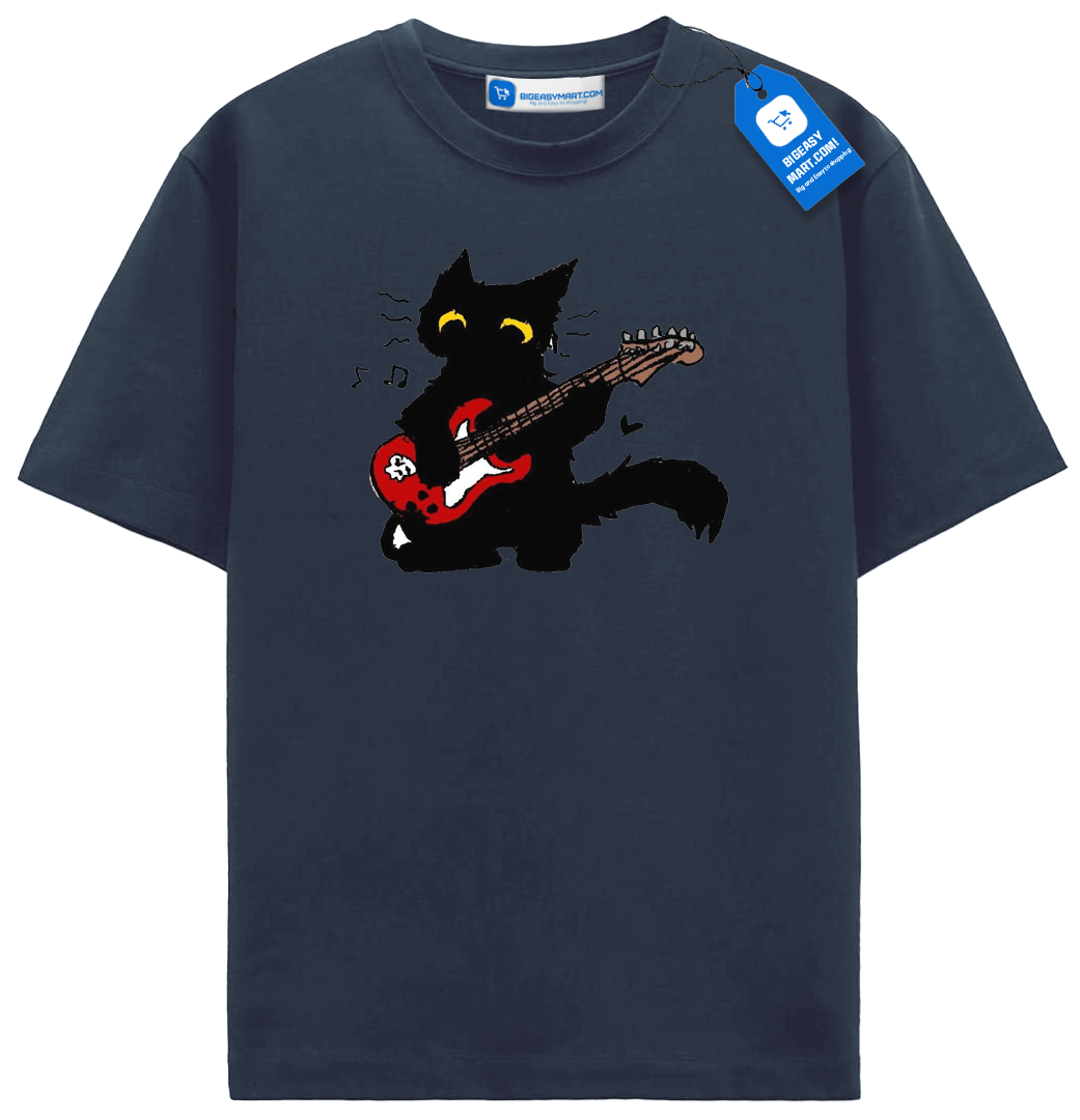 Red Guitar Cat T Shirt, Cute Rock Music Black Cat Tee Red Guitar Cat T Shirt, Cute Rock Music Black Cat Tee - Image 7