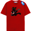 Red Guitar Cat T Shirt, Cute Rock Music Black Cat Tee Red Guitar Cat T Shirt, Cute Rock Music Black Cat Tee