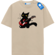 Red Guitar Cat T Shirt, Cute Rock Music Black Cat Tee Red Guitar Cat T Shirt, Cute Rock Music Black Cat Tee