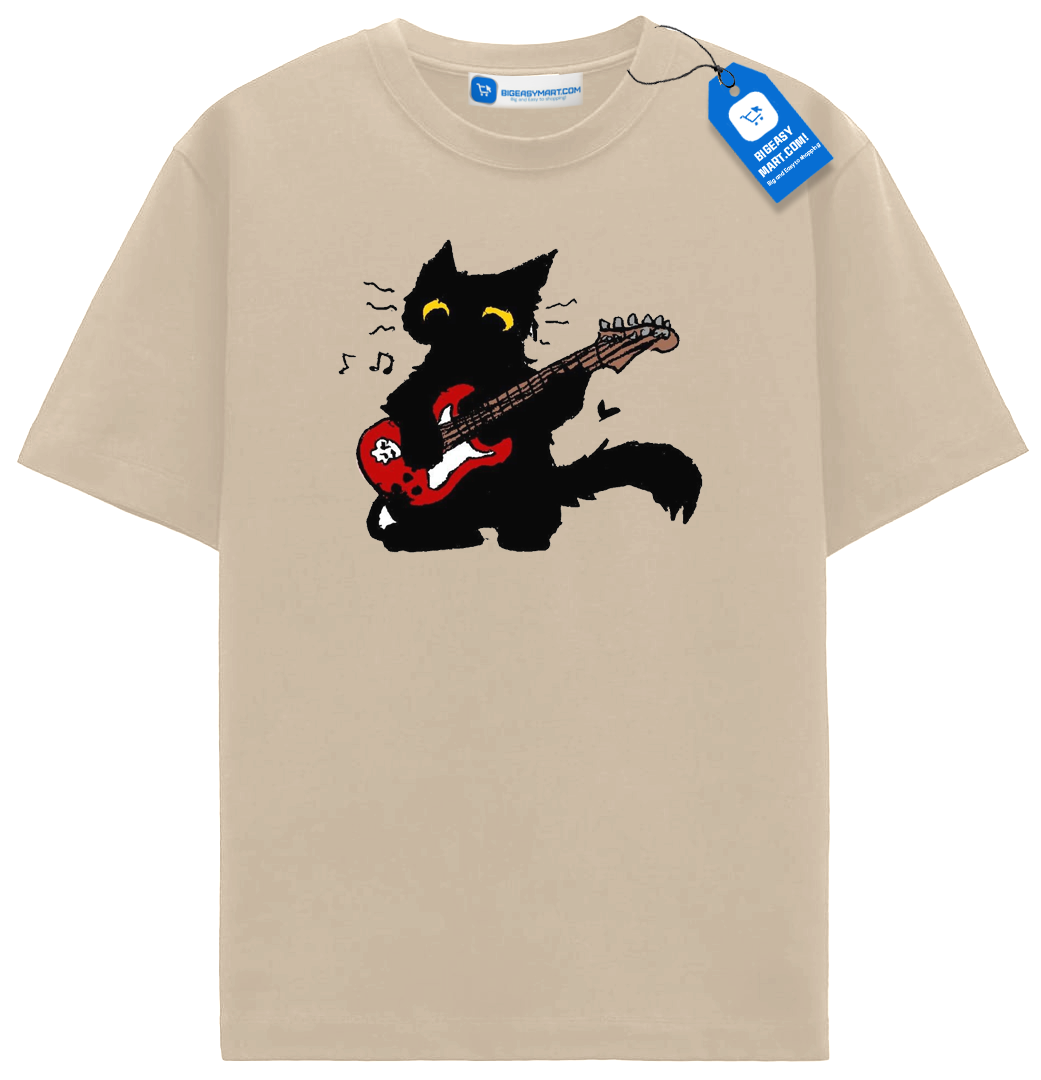 Red Guitar Cat T Shirt, Cute Rock Music Black Cat Tee Red Guitar Cat T Shirt, Cute Rock Music Black Cat Tee - Image 9