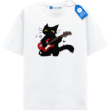 Red Guitar Cat T Shirt, Cute Rock Music Black Cat Tee Red Guitar Cat T Shirt, Cute Rock Music Black Cat Tee