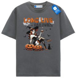 Retro Halloween Witch And Cat Tshirt