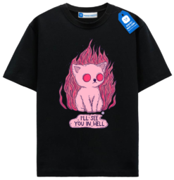 See You In Hell Cat T Shirt, Kawaii Goth Emo Cat Tee