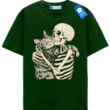 Skeleton Hugging Cat T Shirt, Gothic Halloween Cat Lover Tee