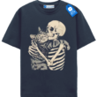 Skeleton Hugging Cat T Shirt, Gothic Halloween Cat Lover Tee