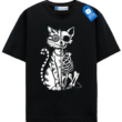 Split Skeleton Cat, Graphic Spooky Halloween Tee