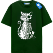 Split Skeleton Cat, Graphic Spooky Halloween Tee