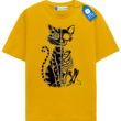 Split Skeleton Cat, Graphic Spooky Halloween Tee