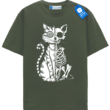 Split Skeleton Cat, Graphic Spooky Halloween Tee