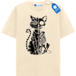 Split Skeleton Cat, Graphic Spooky Halloween Tee