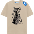 Split Skeleton Cat, Graphic Spooky Halloween Tee