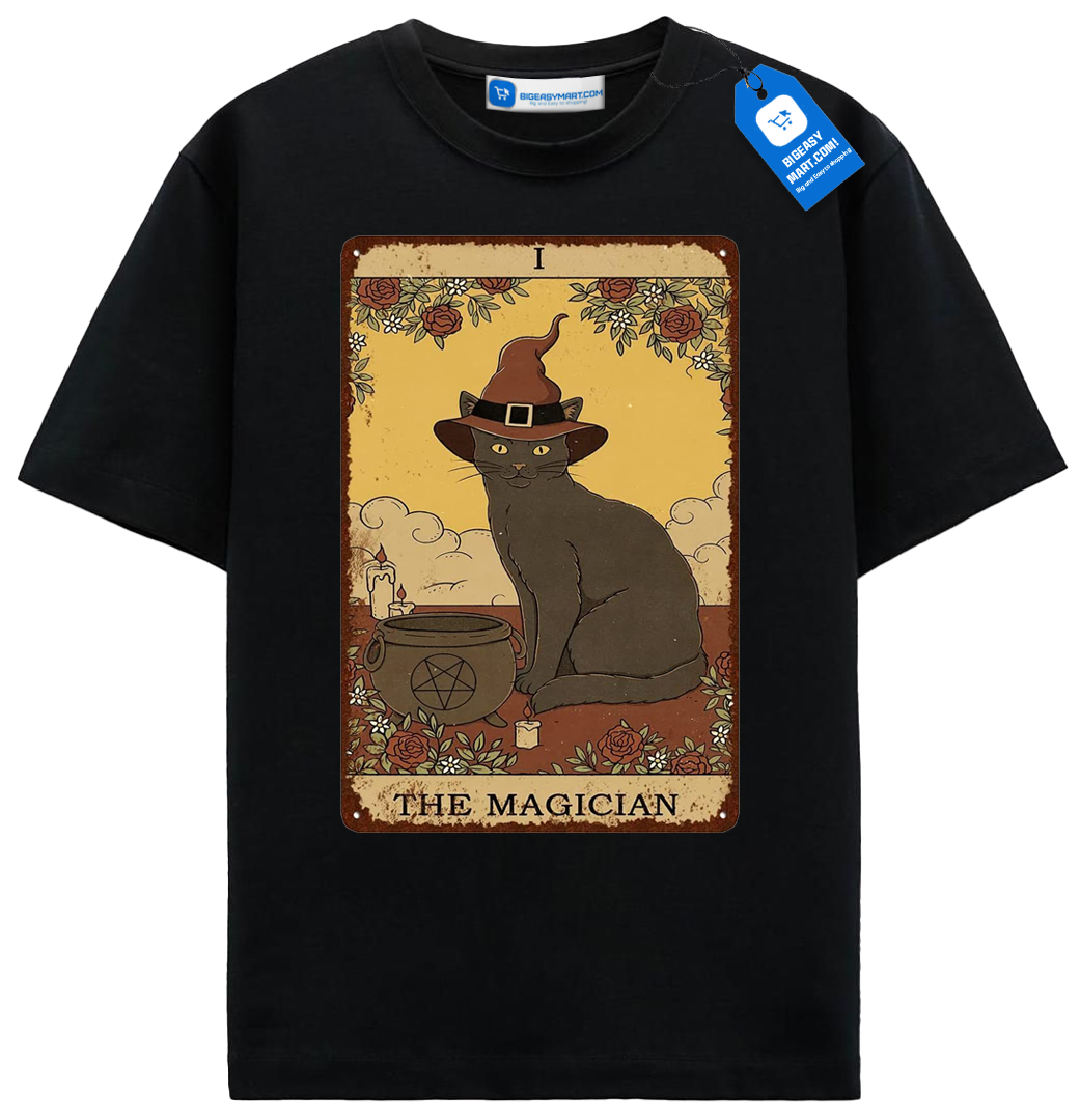The Magician Tarot Cat T Shirt, Witchy Black Cat Lover Tee The Magician Tarot Cat T Shirt, Witchy Black Cat Lover Tee - Image 2