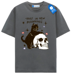Trust In New Beginnings Black Cat And Skull T Shirt