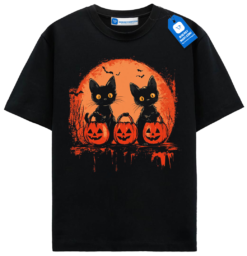 Twin Black Cats Halloween T Shirt