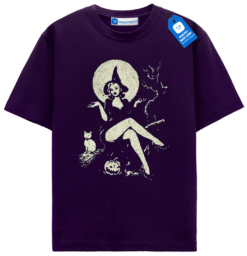 Vintage Witch Pin Up Halloween T Shirt, Retro Moon Cat Tee