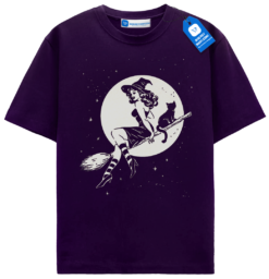 Witch And Black Cat T Shirt, Vintage Halloween Moon Tee