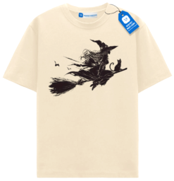 Witch On Broom With Cat T Shirt, Vintage Halloween Tee