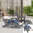 SERWALL 5PC Adjustable Folding Adirondack Chair and Ottoman and Double Side Table, HDPE Adirondack Chairs Set for Outdoor, Gray