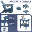 SERWALL 5PC Adjustable Folding Adirondack Chair and Ottoman and Double Side Table, HDPE Adirondack Chairs Set for Outdoor, Blue
