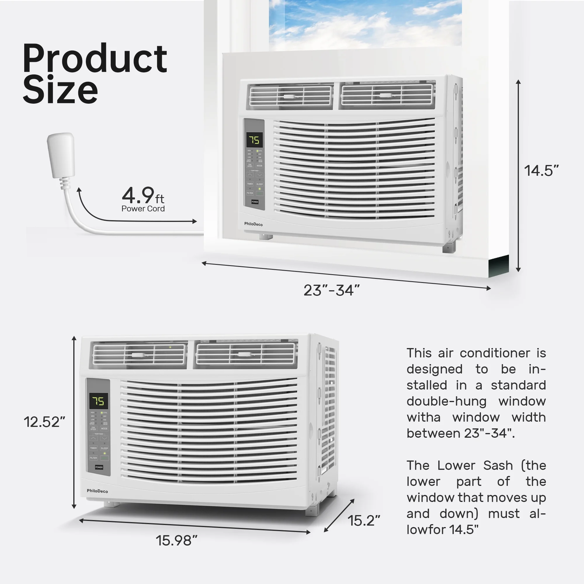 PhiloDeco 6000 BTU Window Air Conditioner Cool to 250 sq ft Intelligent, LED, Remote Control PhiloDeco 6000 BTU Window Air Conditioner Cool to 250 sq ft Intelligent, LED, Remote Control - Image 3